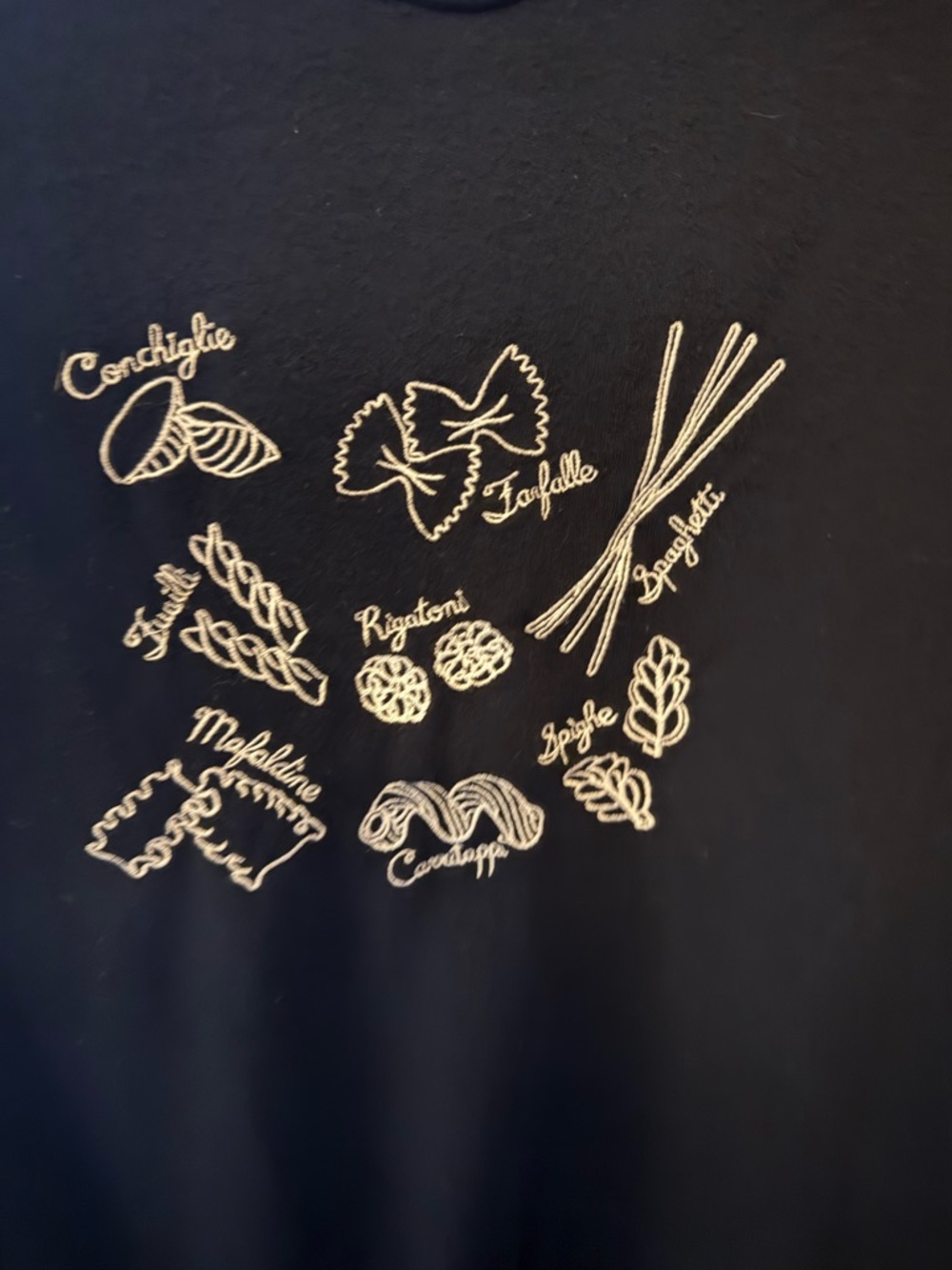Jane and Delancey Black Sweatshirt with Pasta Embroidery